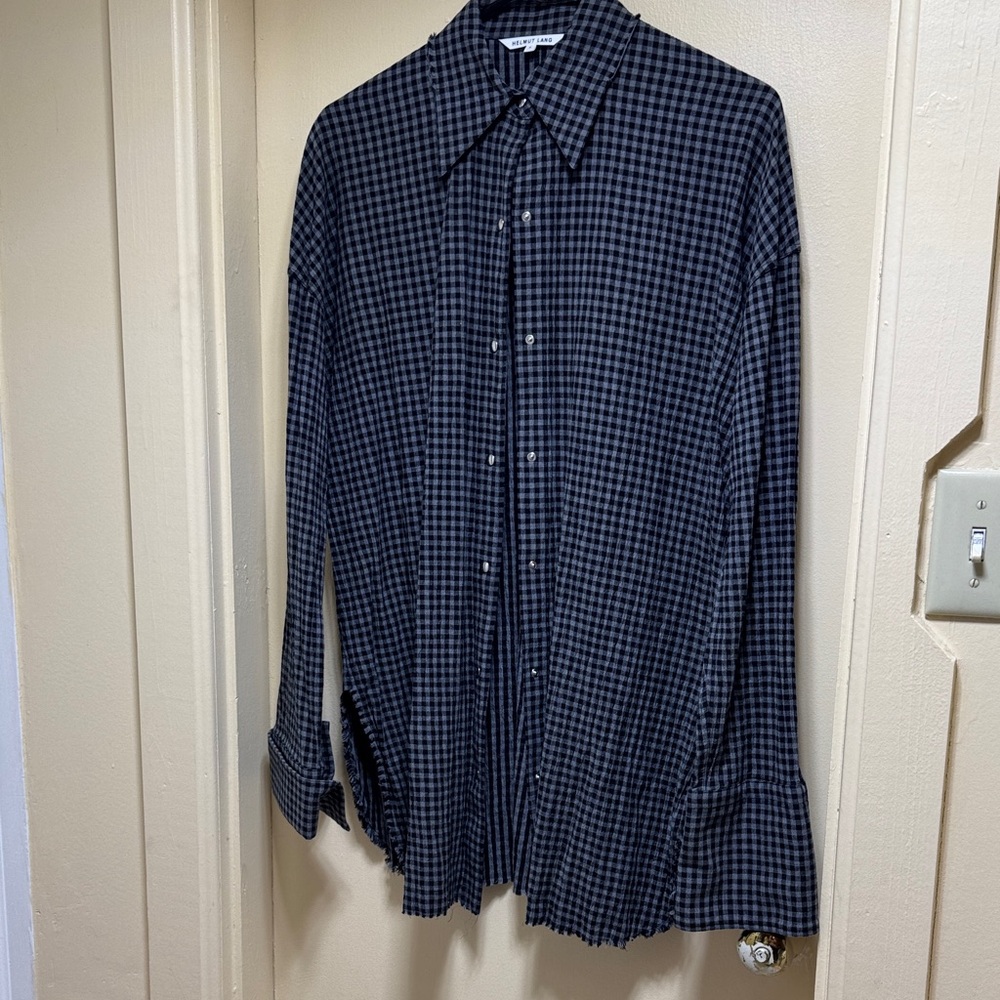 Helmut Lang Back and Charcoal Plaid Shirt